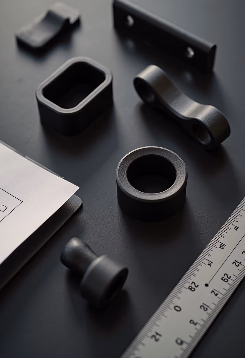 3D printed components with engineering blueprints